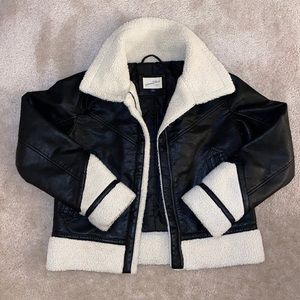 Black faux fur vegan leather jacket